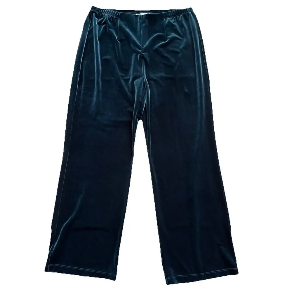 Chico’s Velvet 2 Piece Set Womens Large Teal 3/4 Sleeve Pull On Pants Relaxed - Picture 7 of 10